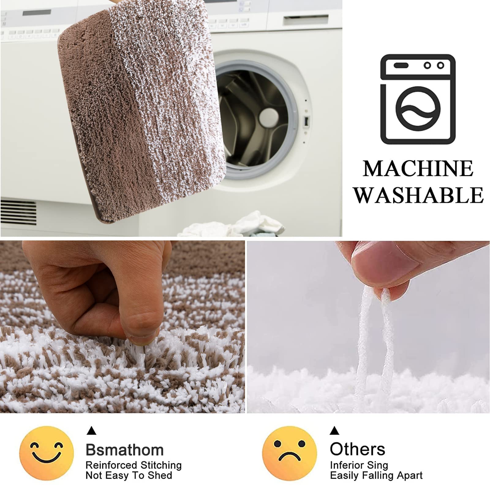 Bathroom Rugs Sets 4 Piece With Toilet Lid Cover, Non-Slip Absorbentb Rugs And Mats For Bathroom Microfiber Shaggy Machine Washa